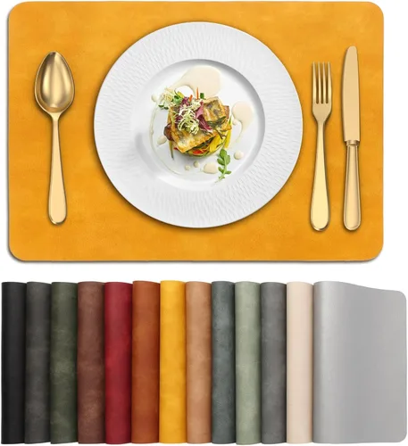 Miniatura 14 de UnivoColors Juego de 4 manteles individuales de cuero de vaca lavado con patrón PU, resistentes al calor, para mesa de cocina, impermeables, Marrón