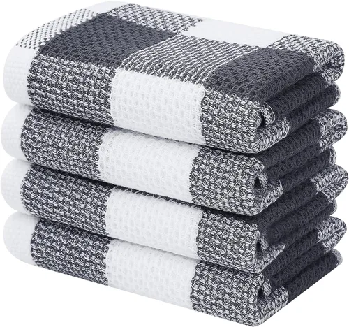 Miniatura 9 de Homaxy Paños de cocina 100% algodón, tejido gofre a cuadros, 12 x 12 pulgadas, toallas para platos súper suaves y absorbentes, de secado rápido