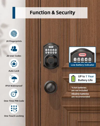 Miniatura 5 de TEEHO TE002K - Cerradura de puerta de cerrojo de huella digital sin llave, cerradura inteligente con mango y teclado - Bronce aceitado Bronce