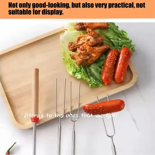 Miniatura 5 de 5 palitos de acero inoxidable para asar malvaviscos, 32 pulgadas de largo para hoguera, pinzas para asar marshmellow, herramientas para barbacoa