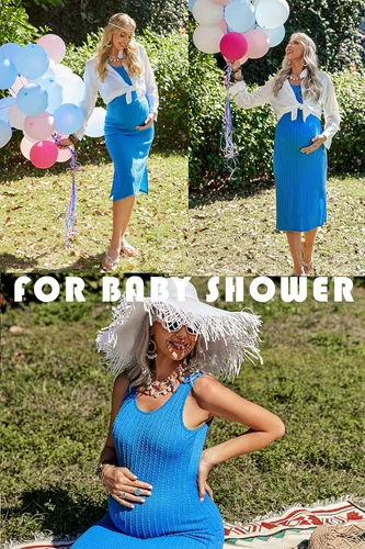Miniatura 4 de Ekouaer Vestido de maternidad para mujer, de punto acanalado, sin mangas, con abertura lateral, vestido ajustado para embarazo, tallas S-XXL