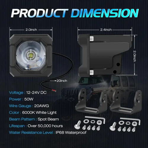 Miniatura 2 de Niwaker - Luces LED de 2 pulgadas, 2 unidades, 50 W, luminus, cubos LED, luz de trabajo, barra de luz de conducción todoterreno, luces antiniebla