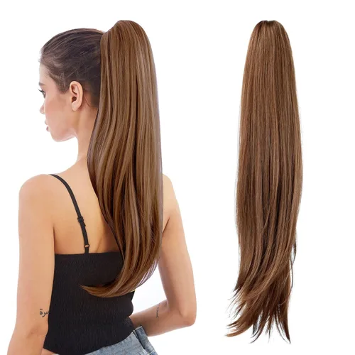 Miniatura 10 de Extensión de Cola de Caballo, Extensión de Cabello con Garra Larga de 20", Piezas de Cabello Sintético Ondulado Liso con Clip en Peluca de Cola
