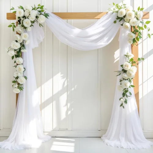 Miniatura 14 de LINXTAR Tela de Cortinaje para Arco de Boda 2 Paneles 30'' x 18FT Rosa Empolvado Gasa Chiffon Transparente Cortinaje de Arco para Cabina de Fotos