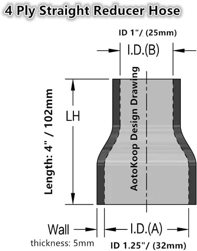 Miniatura 2 de Manguera de acoplador reductora recta de silicona 1 a 1.25 pulg/25mm a 32mm ID-3 pulg de longitud, 4 capas reforzadas para refrigerante de radiador