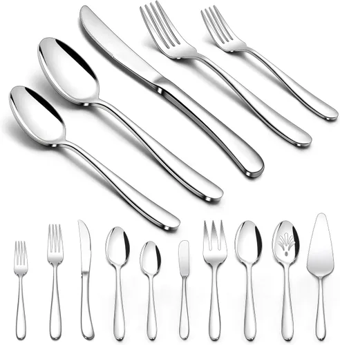 Miniatura 12 de Herogo Juego de cubiertos de acero inoxidable resistente, 20 piezas de cubiertos elegantes para 4, vajilla moderna para el hogar, restaurante, boda