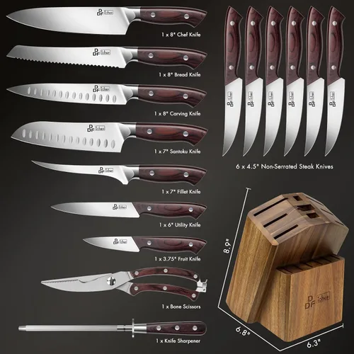 Miniatura 2 de DDF iohEF Juego de cuchillos de cocina, juego de 16 piezas para cocina con bloque, juego de cuchillos de acero inoxidable japonés con afilador