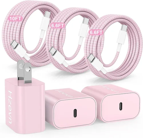 Miniatura 12 de 20W USB C Fast Charging for iPhone 17 Air/16/15 Pro Max,3Pack Colorful Mixed Charger Block with Braided Long USB C to C Cables (6/6ft) Compatible