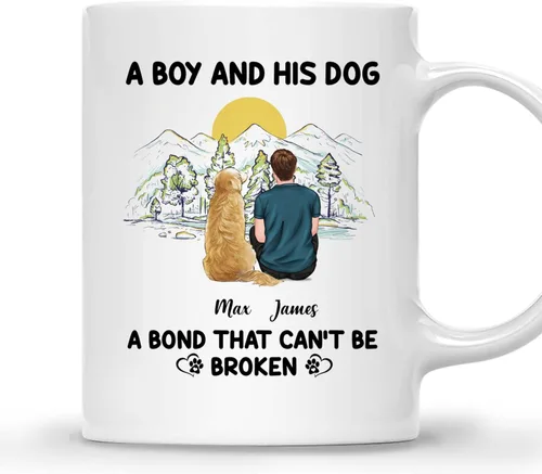 Gossby Taza personalizada con texto en inglés «A Boy and His Dog», regalo personalizado para dueños de perros y hombres con diseño, nombre, razas de