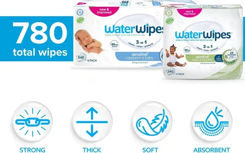 Miniatura 2 de WaterWipes Paquete de 540 unidades originales (9 paquetes) y toallitas texturizadas limpias, 240 unidades (4 paquetes), sin plástico, 99.9%