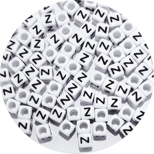 Miniatura 52 de Cuentas cuadradas de letras acrílicas de 0.236 x 0.236 pulgadas, cuentas A del alfabeto para pulseras, joyería, llavero DIY, 100