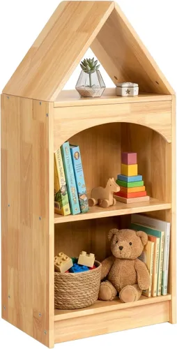 OOOK Rubberwood Montessori - Estante organizador y almacenamiento de juguetes de 3 niveles, armario esquinero de madera para habitación de niños,