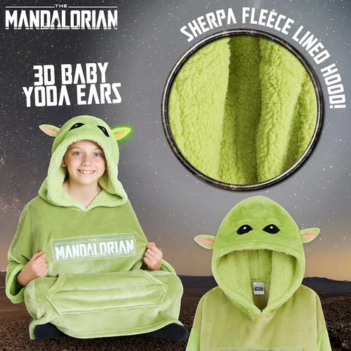 Miniatura 4 de Disney The Mandalorian - Manta con capucha para niños y adolescentes, manta de forro polar Baby Yoda Verde