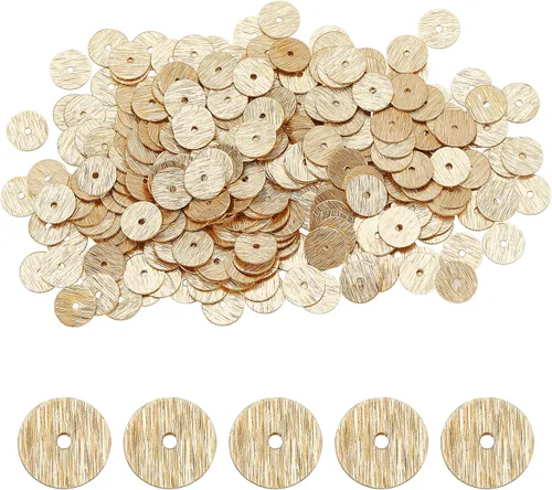 SUPERFINDINGS 300 cuentas Heishi de latón de 0.315 pulgadas (0.315 in), cuentas espaciadoras redondas planas de disco dorado sueltas para hacer