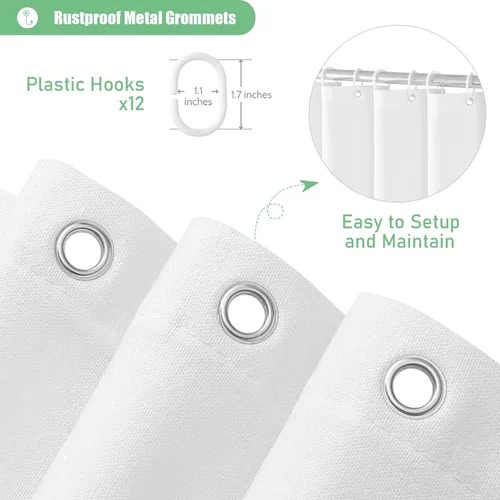 Miniatura 6 de Cortina de ducha Dynamene de tela color beige, cortina de ducha rústica/bohemia a rayas con borlas para baño, juego de cortinas de tela texturizada
