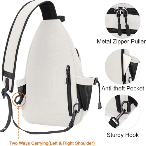 Miniatura 5 de MOSISO - Mochila bandolera/cruzada de lona para senderismo con bolsillo antirrobo Blanco perla