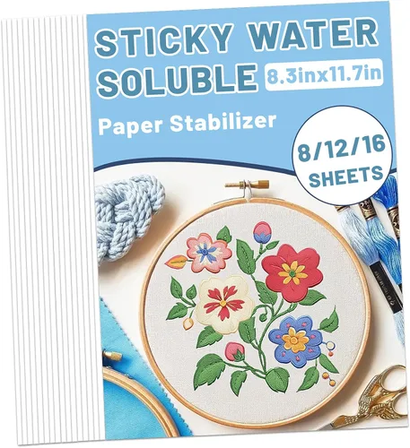 Estabilizador de bordado soluble en agua, adhesivo 8 unidades, 8.3 x 11.7 pulgadas, imprimible para lavar lejos para imprimir o dibujar patrones,