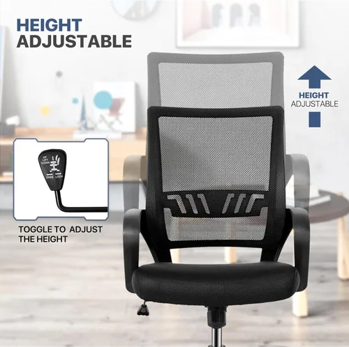 Miniatura 6 de MoNiBloom Silla de oficina de malla negra + alfombrilla para silla, silla giratoria ergonómica con respaldo medio con soporte lumbar y reposabrazos