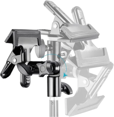 Miniatura 3 de 2 soportes de abrazadera de metal resistente con soporte de luz de 5/8 pulgadas, abrazadera reflectora con orificio para paraguas y montaje