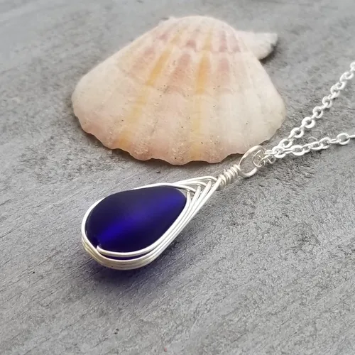 Miniatura 26 de Yinahawaii Collar de cristal de mar hecho a mano, joyería hawaiana para mujer, collar de lágrima trenzada, joyería única de cristal de mar