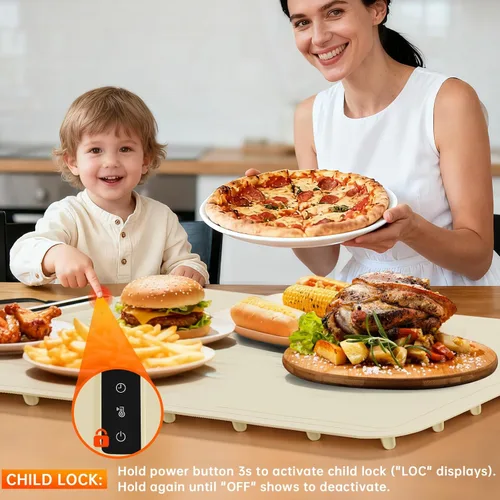 Miniatura 7 de Tapete de calentamiento para alimentos extra grande: bandejas de calentamiento eléctricas de 24 x 16 pulgadas para fiestas de bufets, calentadores