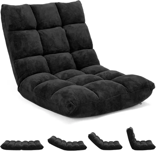 Miniatura 9 de Sofá de suelo de 14 posiciones, sofá plegable para juegos, cojines cómodos y marco de acero de estudio, cama ajustable en ángulo, sofá reclinable