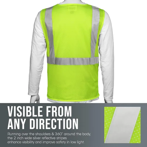 Miniatura 3 de Glove Station Glow Shield - Chaleco de seguridad ANSI de alta visibilidad clase 3 con mangas, rayas reflectantes anchas y cierre de cremallera Verde