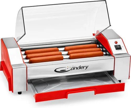 The Candery Rodillo eléctrico para perros calientes, máquina de cocina para parrilla de salchichas, capacidad de 6 perritos calientes, máquina