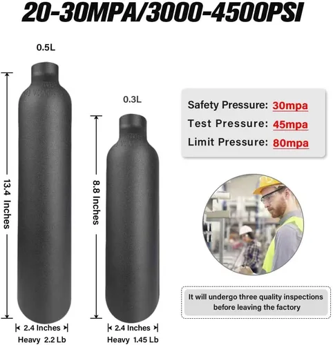 Miniatura 2 de Botella de aire de aluminio de 4500 psi, cilindro de PCP aeronáutico a prueba de explosiones de 30 Mpa, tanque de alta presión recargable M18 * 1.5