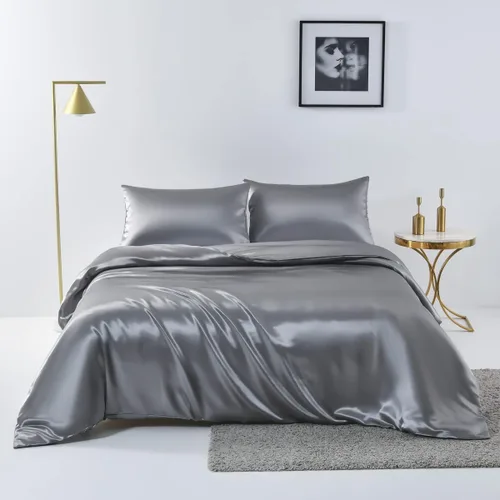 Miniatura 8 de Chanyuan Juego de ropa de cama azul tamaño individual de satén sedoso, funda de edredón lujosa y suave de microfibra, colección de ropa de cama