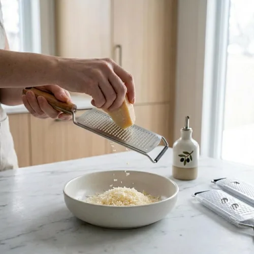 Miniatura 9 de NAZANIN Juego de rallador y rallador de queso de acero inoxidable de 3 piezas con asas de madera de acacia, para parmesano, ralladura de limón