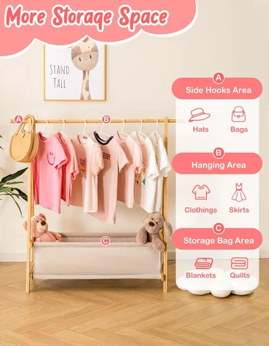 Miniatura 4 de Perchero de ropa para niños con caja de almacenamiento, Perchero de disfraces para niños, Perchero de disfraces de danza para colgar ropa, Perchero