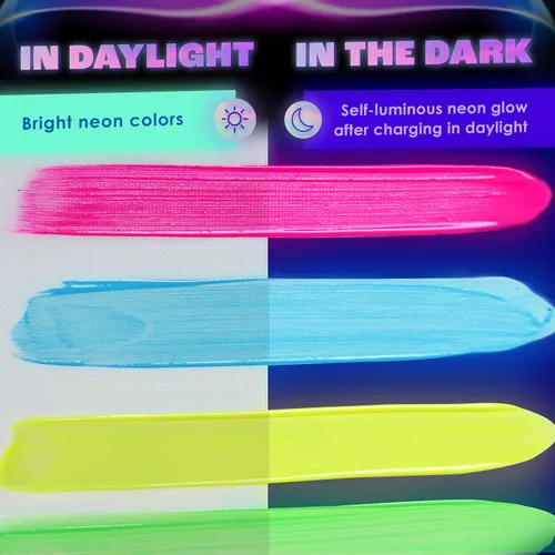 Miniatura 7 de neon nights, pintura que brilla en la oscuridad luminiscente fosforescente pintura autoluminosa - Juego de 8