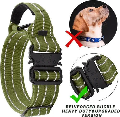 Miniatura 6 de Collar táctico para perro, collar ajustable de nailon reflectante para perro con mango de control, hebilla de metal resistente para perros medianos