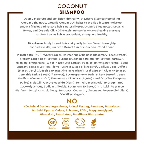 Miniatura 4 de Desert Essence Champú de coco, 8 onzas líquidas, sin gluten, vegano, sin parabenos, nutritivo para cabello seco con aceite de coco, manteca