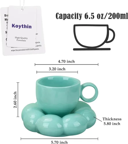 Miniatura 2 de Koythin - Juego de taza de café de cerámica con platillo, taza creativa y linda con posavasos de girasol para oficina y hogar, apta
