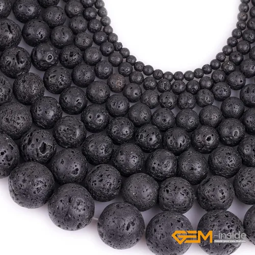 Miniatura 5 de GEM-Inside Cuentas sueltas de piedra natural de lava negra de 8 mm, redondas, piedra de energía para hacer joyas 15' Negro