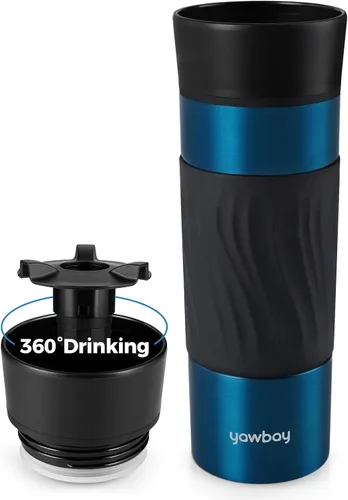 Taza de café de viaje con tapa de 360°, vaso de café de viaje de 16 onzas, a prueba de fugas, tazas de viaje con aislamiento de acero inoxidable
