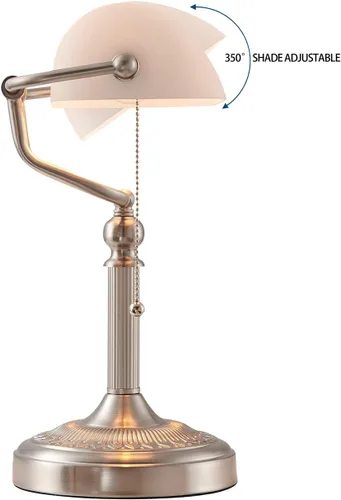 Miniatura 5 de Lámpara de escritorio Newrays de cristal blanco satinado con interruptor de cadena y enchufe en el soporte, base de níquel arena Base blanca mate