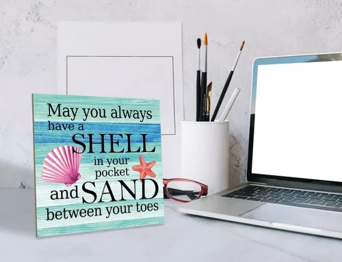Miniatura 4 de Letrero de madera con texto en inglés "May You Always Have a Shell in Your Pocket and Sand between Your Toes", letrero de playa de madera, Signo