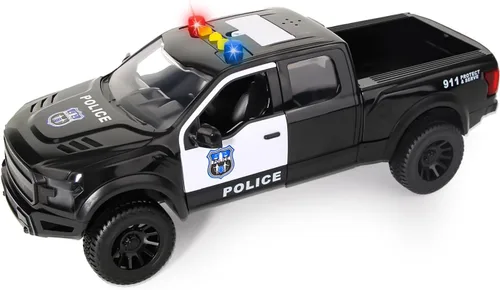 Gran coche de policía de juguete con luces y música, una camioneta de juguete con puertas que se abren, para niños a partir de 3 años. (Camioneta