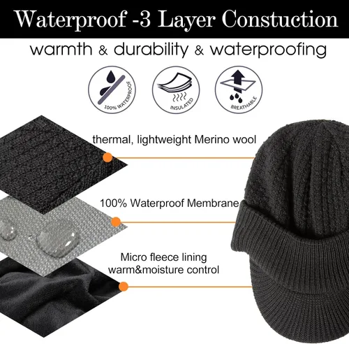 Miniatura 2 de LXLXXL 50% lana merinolana impermeable todo tipo de clima gorro forro polar