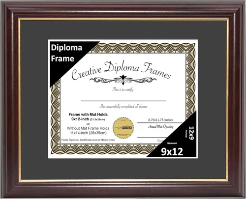 Miniatura 79 de Creative Picture Frames Marco para Diploma de Caoba con Borde Dorado de 12x16 pulgadas con Vidrio y Paspartú Negro y Colgadores de Pared Instalados