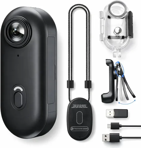Miniatura 12 de JETO Mini cámara corporal 4K, cámara de acción POV con clip con cordón magnético, clip trasero giratorio, gran angular de 150°, funda impermeable