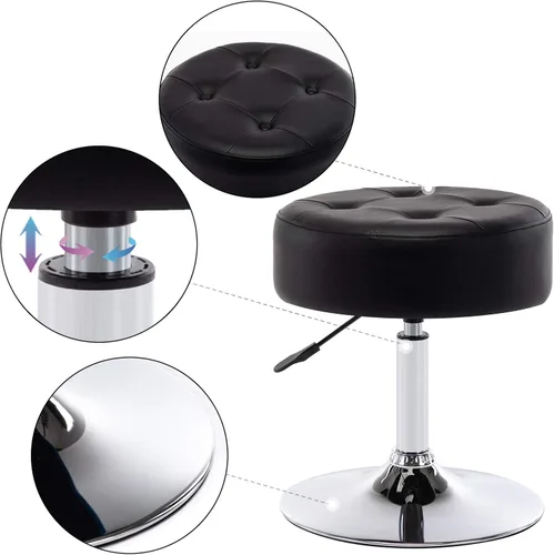 Miniatura 4 de DUHOME Taburete de tocador de cuero PU taburete de maquillaje silla de tocador altura ajustable taburete giratorio redondo otomano negro