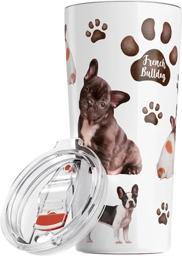 Greenline Goods Vaso aislado de bulldog francés con tapa, 20 onzas, perfecto para mamás de perros, papás, amantes, taza aislada de bulldog francés,