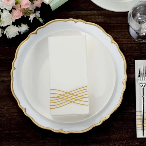 Miniatura 7 de Efavormart - Paquete de 20 servilletas desechables de papel de lino suave de papel de lino Airlaid de lámina dorada, color blanco Oro