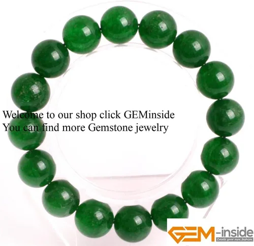 Miniatura 2 de GEM-Inside - Pulsera de jade verde con cuentas de 0.472 in, hilo elástico, joyería de moda, cuentas sueltas para mujer, 7.5 pulgadas