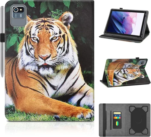 Miniatura 12 de DETUOSI Funda universal para tableta Android de 10.1 pulgadas, cubierta protectora de cuero, visión de 2 ángulos, con 3 ranuras para tarjetas, funda