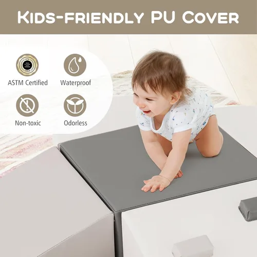 Miniatura 4 de Olakids Juguetes de escalada para niños pequeños, 6 piezas de bloques de espuma para bebés, juego suave con cuero PU, estructura de actividad